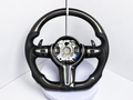 BMW M Performance Карбонов Волан с Перфорирана Кожа и Сребристи Акценти - Flat Bottom – Plug & Play