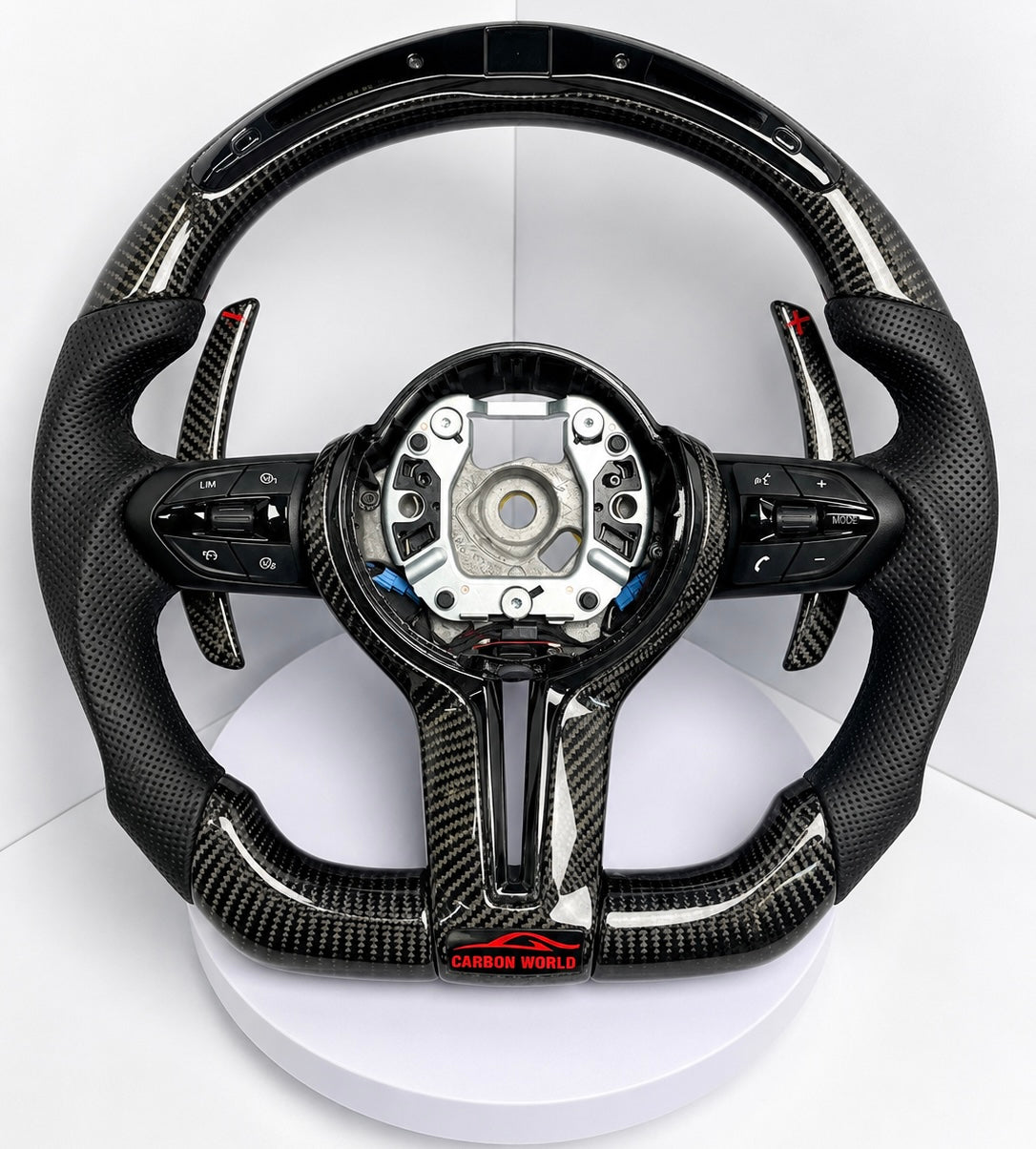 BMW M Performance Карбонов Волан с Перфорирана Кожа – Flat Bottom – Led Дисплей - Plug & Play